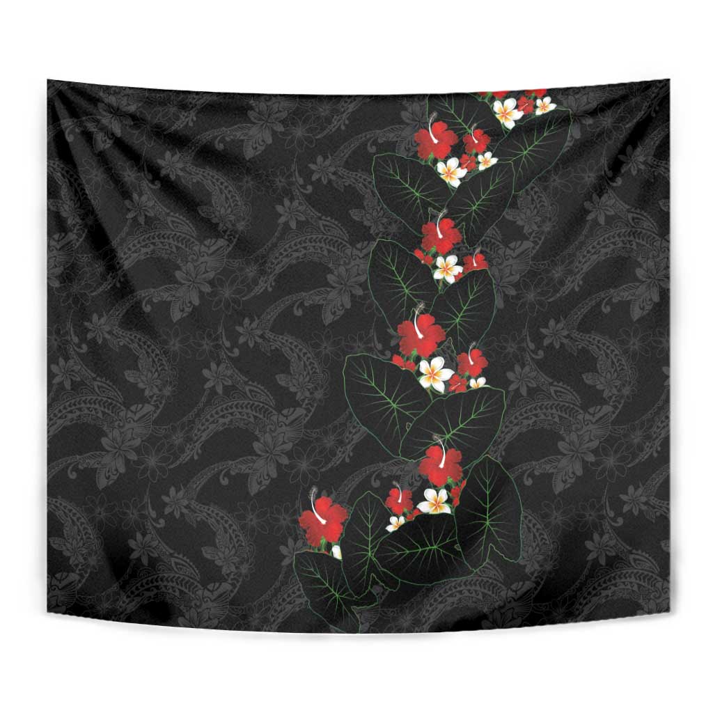 Hawaiian Taro Leaves-Hibiscus and Plumeria Tapestry Floral Tribal Tattoo Motif