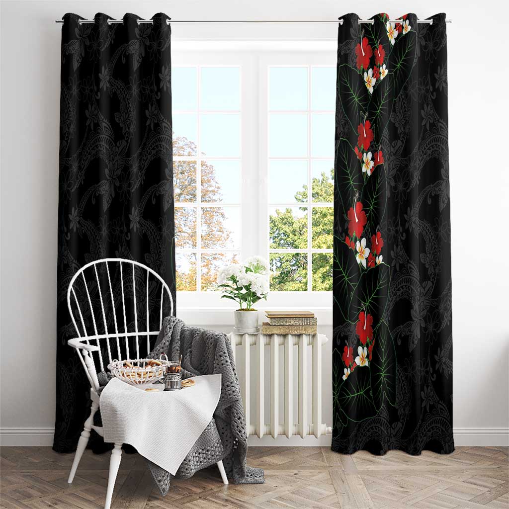 Hawaiian Taro Leaves-Hibiscus and Plumeria Window Curtain Floral Tribal Tattoo Motif