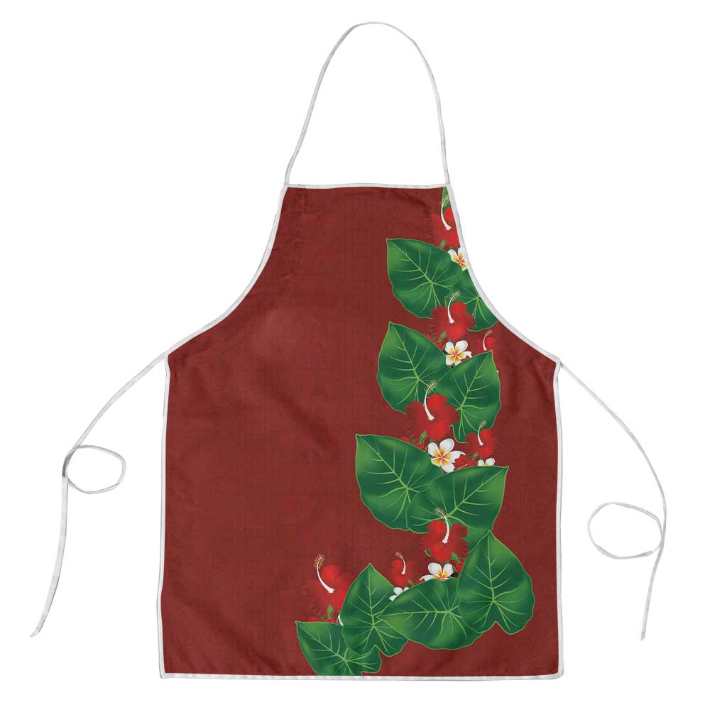 Hawaiian Taro Leaves-Hibiscus and Plumeria Apron Polynesian Art-Kakau Tattoo Red LT03 Red - Polynesian Pride