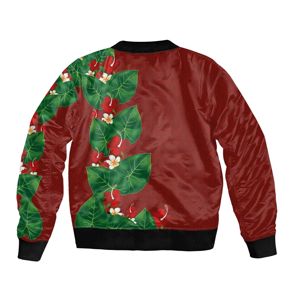 Hawaiian Taro Leaves-Hibiscus and Plumeria Bomber Jacket Polynesian Art-Kakau Tattoo Red LT03 - Polynesian Pride