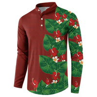 Hawaiian Taro Leaves-Hibiscus and Plumeria Button Sweatshirt Polynesian Art-Kakau Tattoo Red LT03 - Polynesian Pride