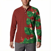 Hawaiian Taro Leaves-Hibiscus and Plumeria Button Sweatshirt Polynesian Art-Kakau Tattoo Red LT03 - Polynesian Pride