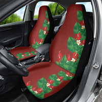 Hawaiian Taro Leaves-Hibiscus and Plumeria Car Seat Cover Polynesian Art-Kakau Tattoo Red