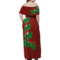 Hawaiian Taro Leaves-Hibiscus and Plumeria Family Matching Off Shoulder Maxi Dress and Hawaiian Shirt Polynesian Art-Kakau Tattoo Red