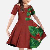 Hawaiian Taro Leaves-Hibiscus and Plumeria Family Matching Puletasi and Hawaiian Shirt Polynesian Art-Kakau Tattoo Red