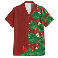Hawaiian Taro Leaves-Hibiscus and Plumeria Family Matching Summer Maxi Dress and Hawaiian Shirt Polynesian Art-Kakau Tattoo Red