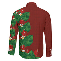 Hawaiian Taro Leaves-Hibiscus and Plumeria Family Matching Summer Maxi Dress and Hawaiian Shirt Polynesian Art-Kakau Tattoo Red