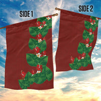 Hawaiian Taro Leaves-Hibiscus and Plumeria Garden Flag Polynesian Art-Kakau Tattoo Red