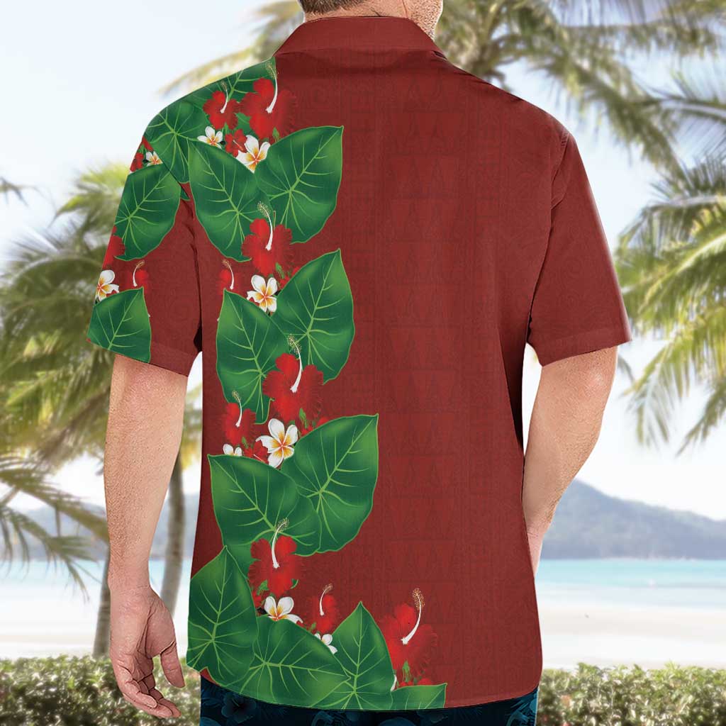 Hawaiian Taro Leaves-Hibiscus and Plumeria Hawaiian Shirt Polynesian Art-Kakau Tattoo Red