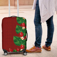 Hawaiian Taro Leaves-Hibiscus and Plumeria Luggage Cover Polynesian Art-Kakau Tattoo Red