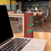Hawaiian Taro Leaves-Hibiscus and Plumeria Skinny Tumbler Polynesian Art-Kakau Tattoo Red