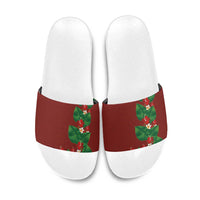 Hawaiian Taro Leaves-Hibiscus and Plumeria Slide Sandals Polynesian Art-Kakau Tattoo Red