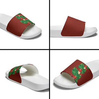 Hawaiian Taro Leaves-Hibiscus and Plumeria Slide Sandals Polynesian Art-Kakau Tattoo Red