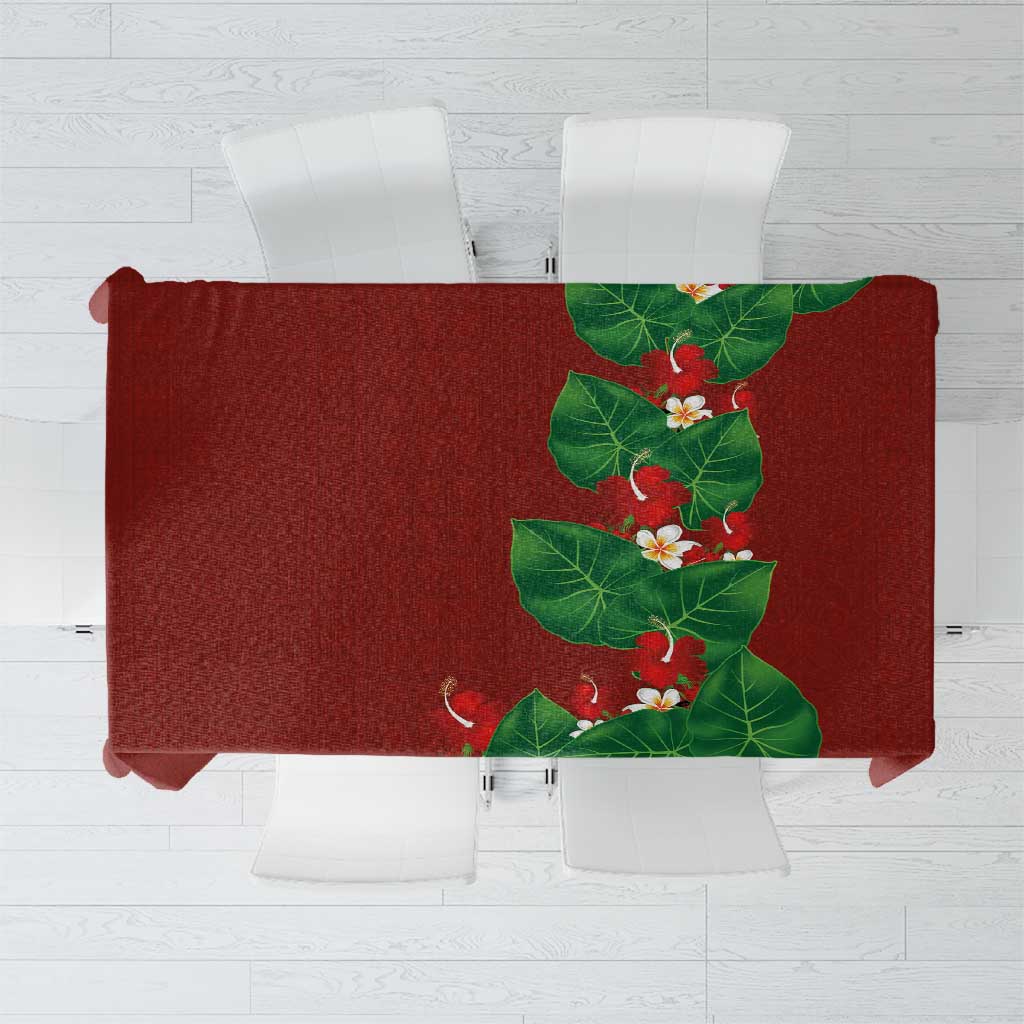 Hawaiian Taro Leaves-Hibiscus and Plumeria Tablecloth Polynesian Art-Kakau Tattoo Red LT03 Red - Polynesian Pride