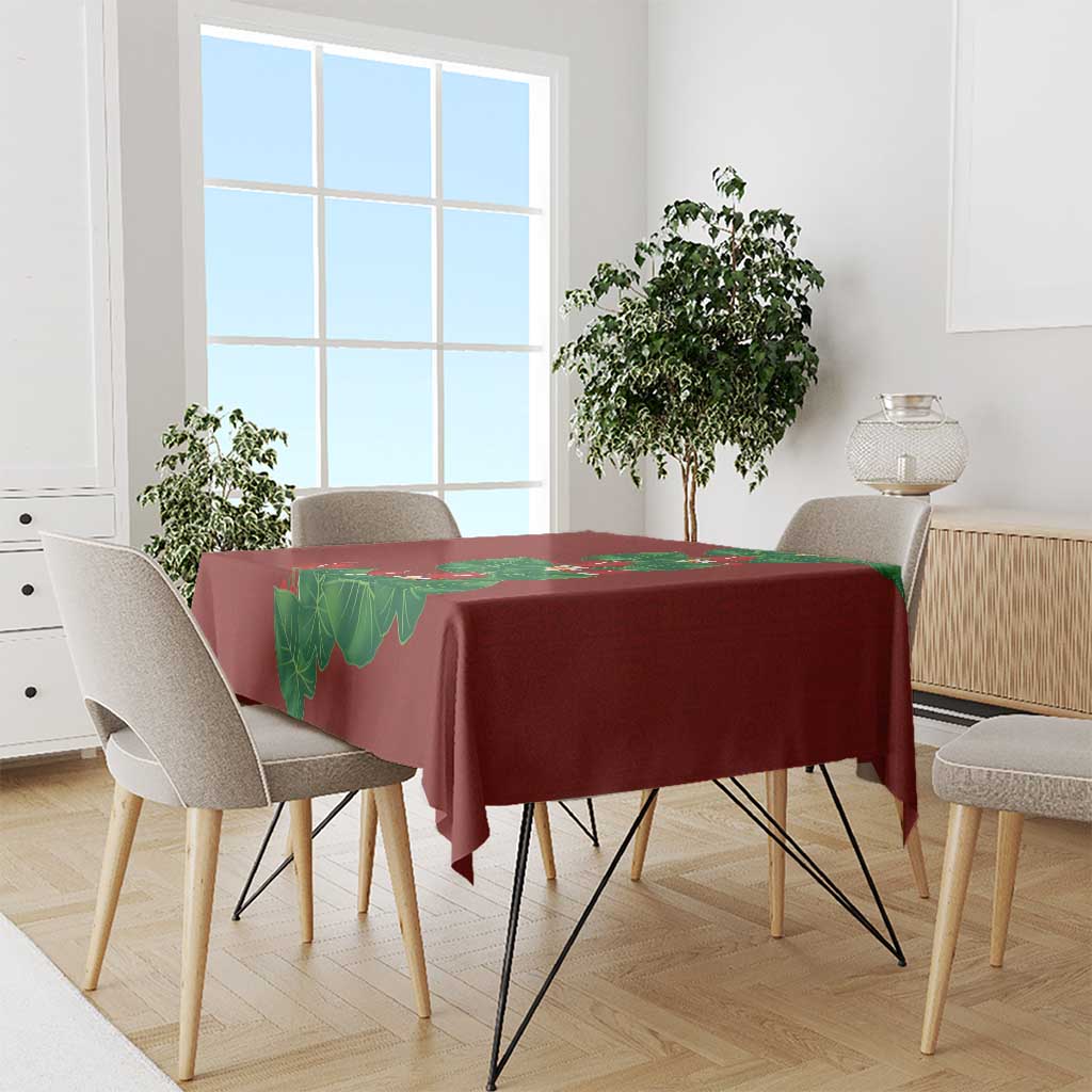 Hawaiian Taro Leaves-Hibiscus and Plumeria Tablecloth Polynesian Art-Kakau Tattoo Red LT03 - Polynesian Pride