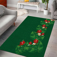Hawaiian Taro Leaves-Hibiscus and Plumeria Area Rug Polynesian Art-Kakau Tattoo Green