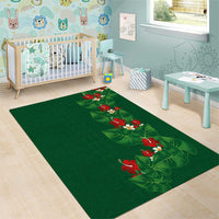 Hawaiian Taro Leaves-Hibiscus and Plumeria Area Rug Polynesian Art-Kakau Tattoo Green
