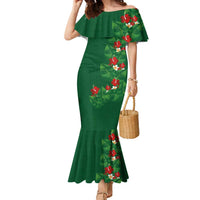 Hawaiian Taro Leaves-Hibiscus and Plumeria Family Matching Mermaid Dress and Hawaiian Shirt Polynesian Art-Kakau Tattoo Green