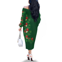 Hawaiian Taro Leaves-Hibiscus and Plumeria Family Matching Off The Shoulder Long Sleeve Dress and Hawaiian Shirt Polynesian Art-Kakau Tattoo Green