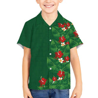 Hawaiian Taro Leaves-Hibiscus and Plumeria Family Matching Puletasi and Hawaiian Shirt Polynesian Art-Kakau Tattoo Green