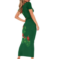 Hawaiian Taro Leaves-Hibiscus and Plumeria Family Matching Short Sleeve Bodycon Dress and Hawaiian Shirt Polynesian Art-Kakau Tattoo Green
