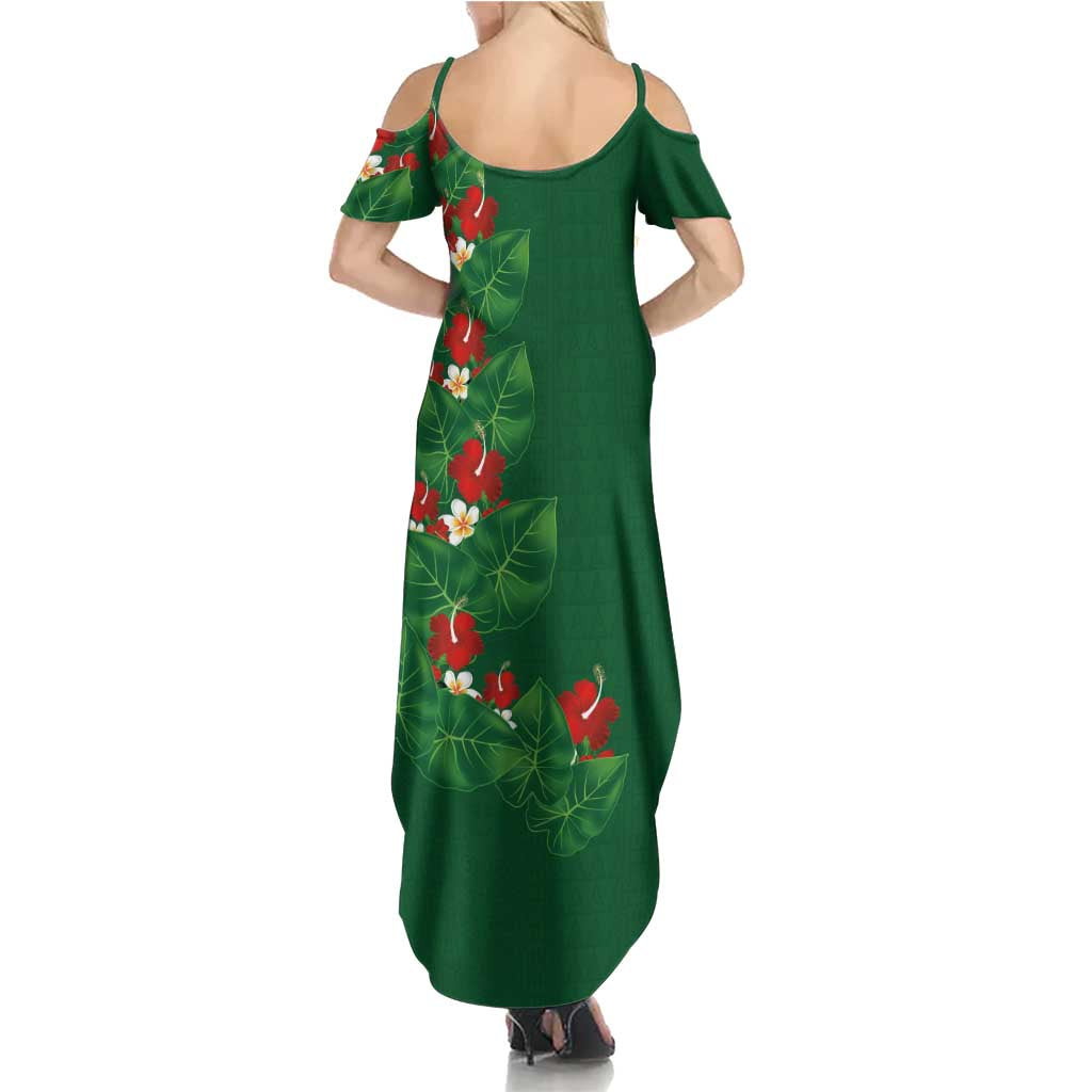 Hawaiian Taro Leaves-Hibiscus and Plumeria Family Matching Summer Maxi Dress and Hawaiian Shirt Polynesian Art-Kakau Tattoo Green