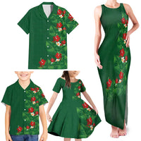 Hawaiian Taro Leaves-Hibiscus and Plumeria Family Matching Tank Maxi Dress and Hawaiian Shirt Polynesian Art-Kakau Tattoo Green