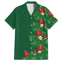 Hawaiian Taro Leaves-Hibiscus and Plumeria Hawaiian Shirt Polynesian Art-Kakau Tattoo Green