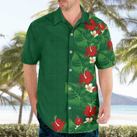 Hawaiian Taro Leaves-Hibiscus and Plumeria Hawaiian Shirt Polynesian Art-Kakau Tattoo Green