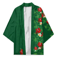 Hawaiian Taro Leaves-Hibiscus and Plumeria Kimono Polynesian Art-Kakau Tattoo Green