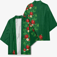 Hawaiian Taro Leaves-Hibiscus and Plumeria Kimono Polynesian Art-Kakau Tattoo Green