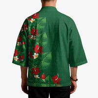 Hawaiian Taro Leaves-Hibiscus and Plumeria Kimono Polynesian Art-Kakau Tattoo Green
