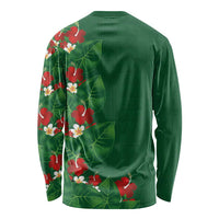 Hawaiian Taro Leaves-Hibiscus and Plumeria Long Sleeve Shirt Polynesian Art-Kakau Tattoo Green
