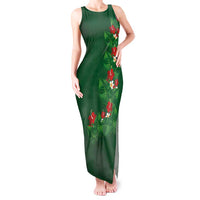 Hawaiian Taro Leaves-Hibiscus and Plumeria Tank Maxi Dress Polynesian Art-Kakau Tattoo Green