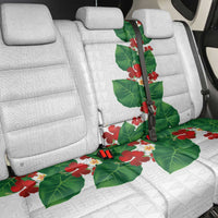 Hawaiian Taro Leaves-Hibiscus and Plumeria Back Car Seat Cover Polynesian Art-Kakau Tattoo White