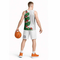Hawaiian Taro Leaves-Hibiscus and Plumeria Basketball Jersey Polynesian Art-Kakau Tattoo White