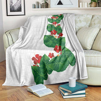 Hawaiian Taro Leaves-Hibiscus and Plumeria Blanket Polynesian Art-Kakau Tattoo White LT03 White - Polynesian Pride
