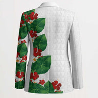 Hawaiian Taro Leaves-Hibiscus and Plumeria Blazer Polynesian Art-Kakau Tattoo White LT03 - Polynesian Pride