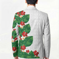 Hawaiian Taro Leaves-Hibiscus and Plumeria Blazer Polynesian Art-Kakau Tattoo White LT03 - Polynesian Pride