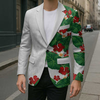Hawaiian Taro Leaves-Hibiscus and Plumeria Blazer Polynesian Art-Kakau Tattoo White LT03 - Polynesian Pride
