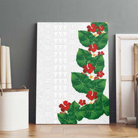 Hawaiian Taro Leaves-Hibiscus and Plumeria Canvas Wall Art Polynesian Art-Kakau Tattoo White