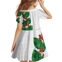 Hawaiian Taro Leaves-Hibiscus and Plumeria Family Matching Short Sleeve Bodycon Dress and Hawaiian Shirt Polynesian Art-Kakau Tattoo White