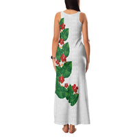 Hawaiian Taro Leaves-Hibiscus and Plumeria Family Matching Tank Maxi Dress and Hawaiian Shirt Polynesian Art-Kakau Tattoo White