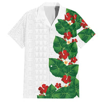 Hawaiian Taro Leaves-Hibiscus and Plumeria Hawaiian Shirt Polynesian Art-Kakau Tattoo White