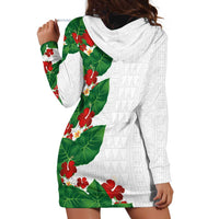 Hawaiian Taro Leaves-Hibiscus and Plumeria Hoodie Dress Polynesian Art-Kakau Tattoo White