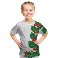 Hawaiian Taro Leaves-Hibiscus and Plumeria Kid T Shirt Polynesian Art-Kakau Tattoo White