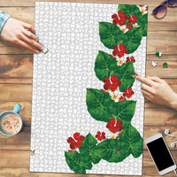 Hawaiian Taro Leaves-Hibiscus and Plumeria Puzzle Polynesian Art-Kakau Tattoo White LT03 White - Polynesian Pride
