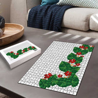 Hawaiian Taro Leaves-Hibiscus and Plumeria Puzzle Polynesian Art-Kakau Tattoo White LT03 - Polynesian Pride