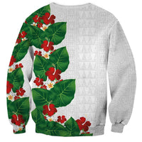 Hawaiian Taro Leaves-Hibiscus and Plumeria Sweatshirt Polynesian Art-Kakau Tattoo White LT03 - Polynesian Pride