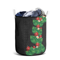 Hawaiian Taro Leaves-Hibiscus and Plumeria Laundry Basket Polynesian Art-Kakau Tattoo Black